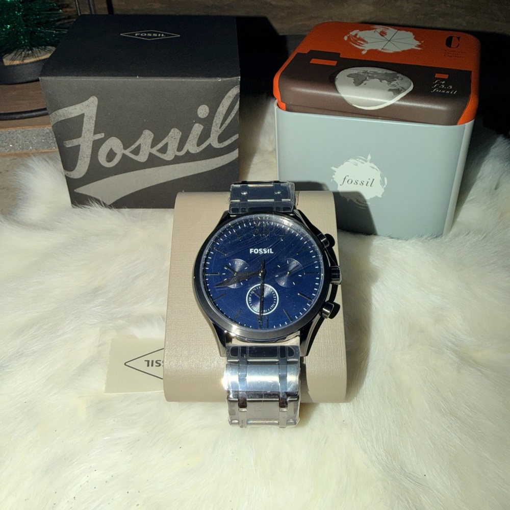 Fossil BQ2401 Fenmore Midsize Multifunction Smoke StainlessSteel Blue Dial Watch